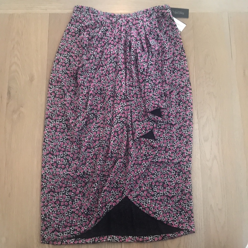 NWT Rachel Zoe Midi-length Black/pink Floral Skirt